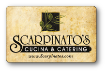 scarpinatos logo over tan background